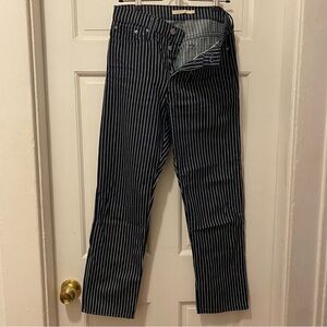 Levi's Women's Navy and White Striped Straight Leg Jeans